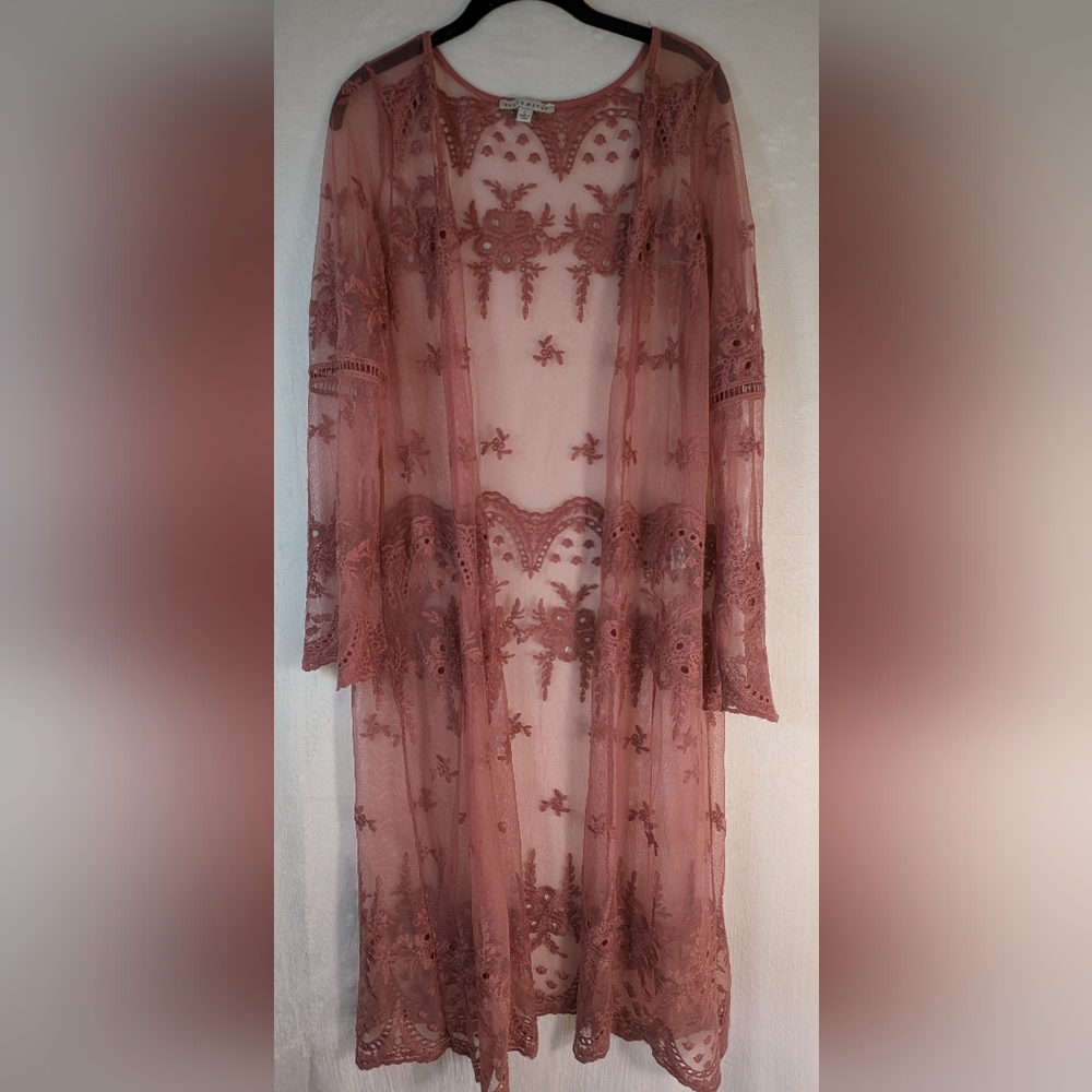 Lace Embroidered Long Duster by Haute Monde
